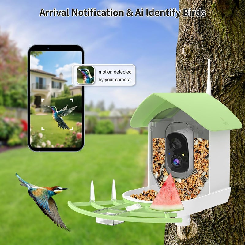 Fazoxo Bird Feeder with Camera,Smart AI Birds Breed Recognition,Birds Motion Detection with Real-Time Notice,Auto Capture Bird Watching WiFi Camera,Solar-Powered Outdoor Charging Bird House,Ideal Gifts,Green - Image 2